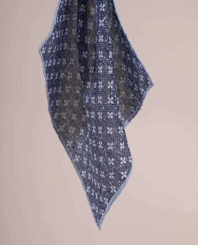 Linen and Cotton Pocket Square -  Navy Blue Micro Flowers sold by Paolo Albizzati