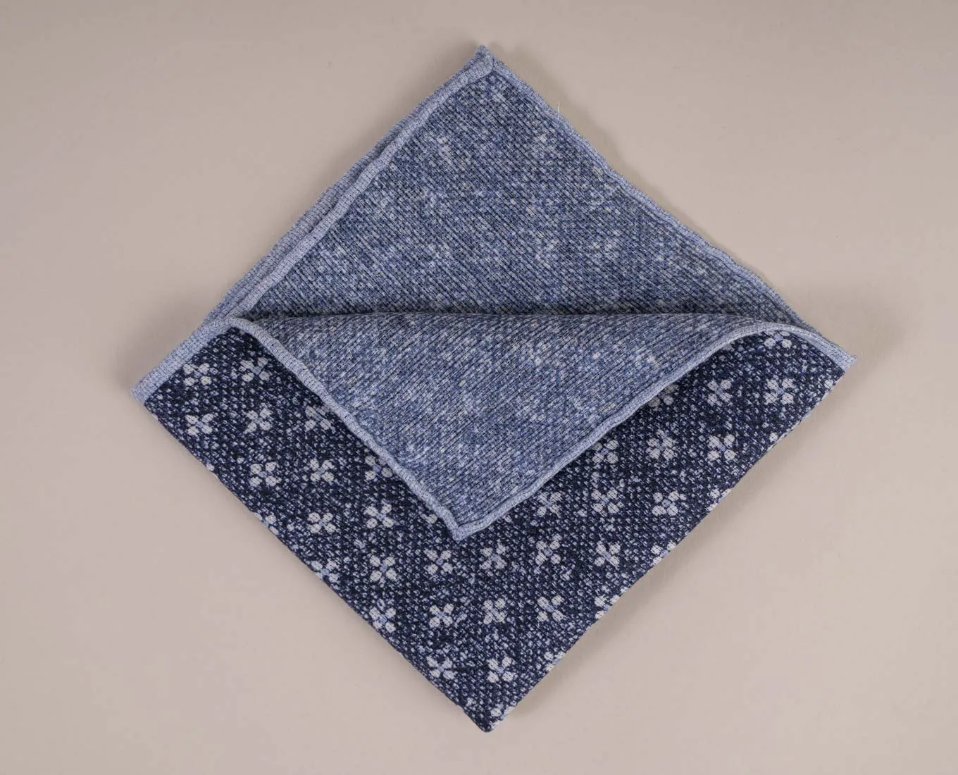 Linen and Cotton Pocket Square - Navy Blue Micro Flowers sold by Paolo Albizzati product image thumbnail 4