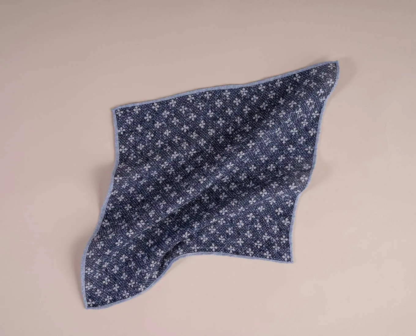 Linen and Cotton Pocket Square - Navy Blue Micro Flowers sold by Paolo Albizzati product image thumbnail 3