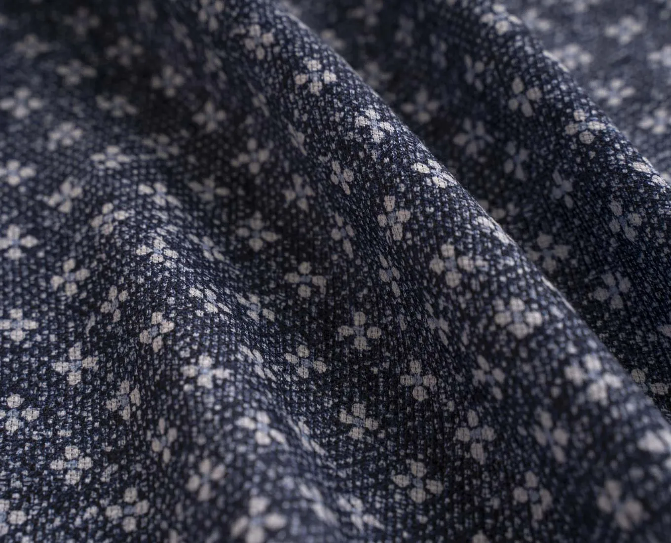 Linen and Cotton Pocket Square - Navy Blue Micro Flowers sold by Paolo Albizzati product image thumbnail 2