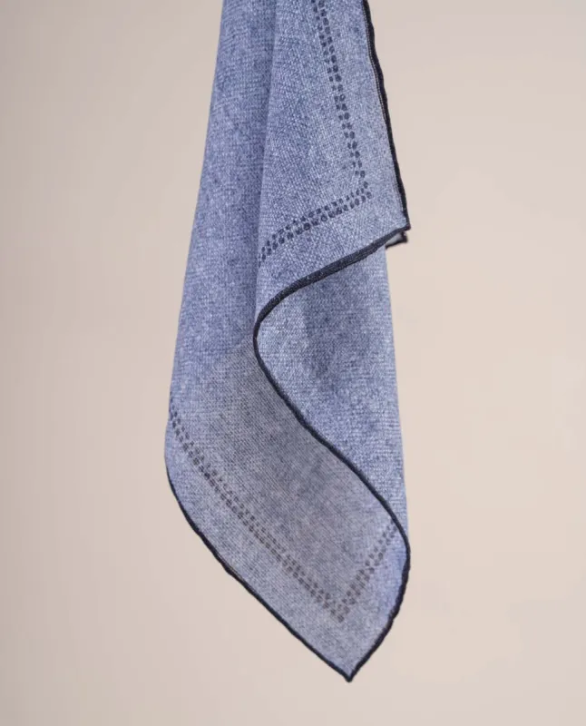 Linen and Cotton Pocket Square -  Light Blue Dots sold by Paolo Albizzati