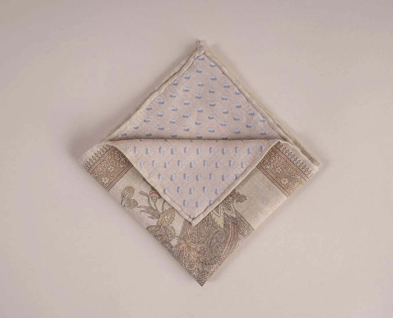 Reversible Silk Cotton Pocket Square - Off-White Foulard Print sold by Paolo Albizzati product image thumbnail 5
