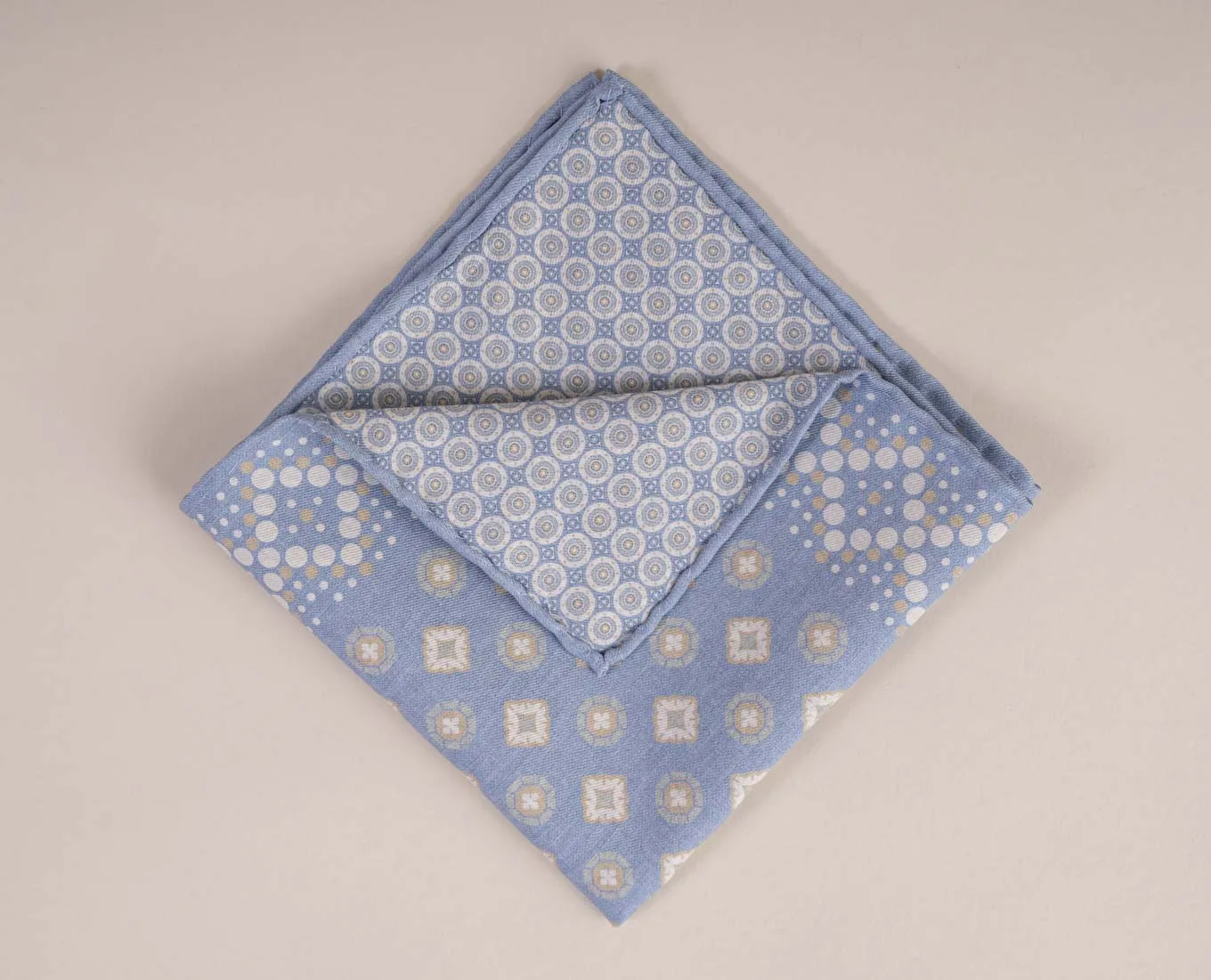 Reversible Silk Cotton Pocket Square - Light Blue Medallion Print sold by Paolo Albizzati product image thumbnail 2