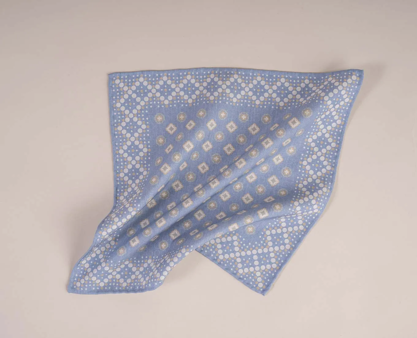 Reversible Silk Cotton Pocket Square - Light Blue Medallion Print sold by Paolo Albizzati product image thumbnail 3