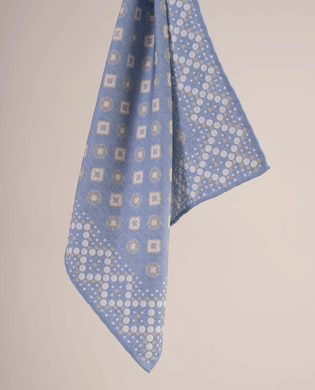 Reversible Silk Cotton Pocket Square - Light Blue Medallion Print sold by Paolo Albizzati