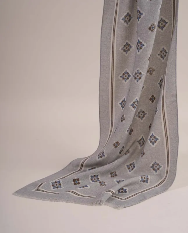 Wool Printed Scarf - Grey Medallion sold by Paolo Albizzati