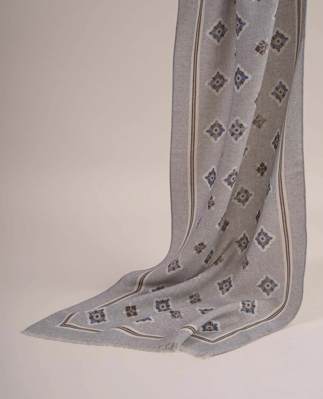 Wool Printed Scarf - Grey Medallion sold by Paolo Albizzati