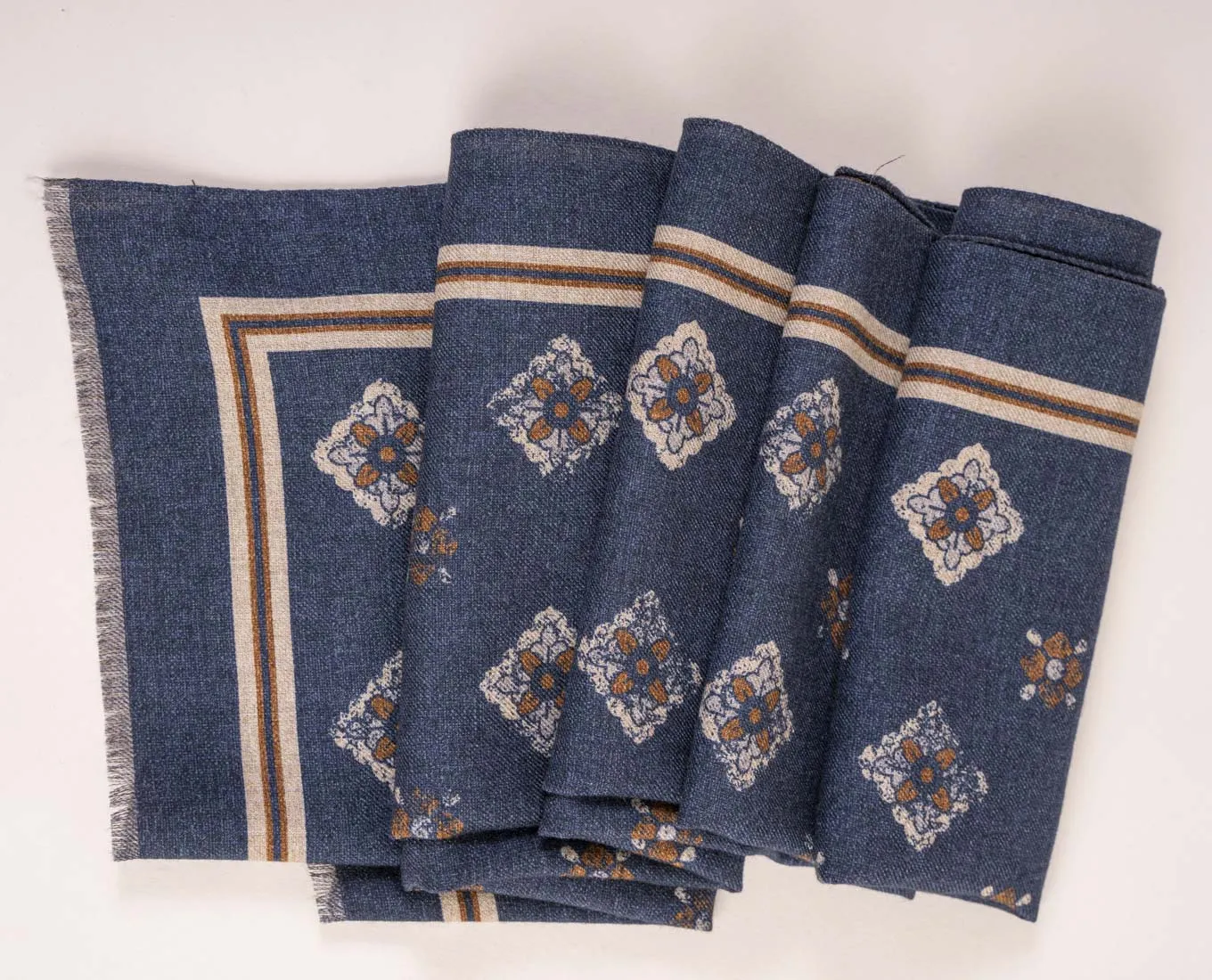 Navy Blue Medallion Printed Wool Scarf sold by Paolo Albizzati product image thumbnail 3