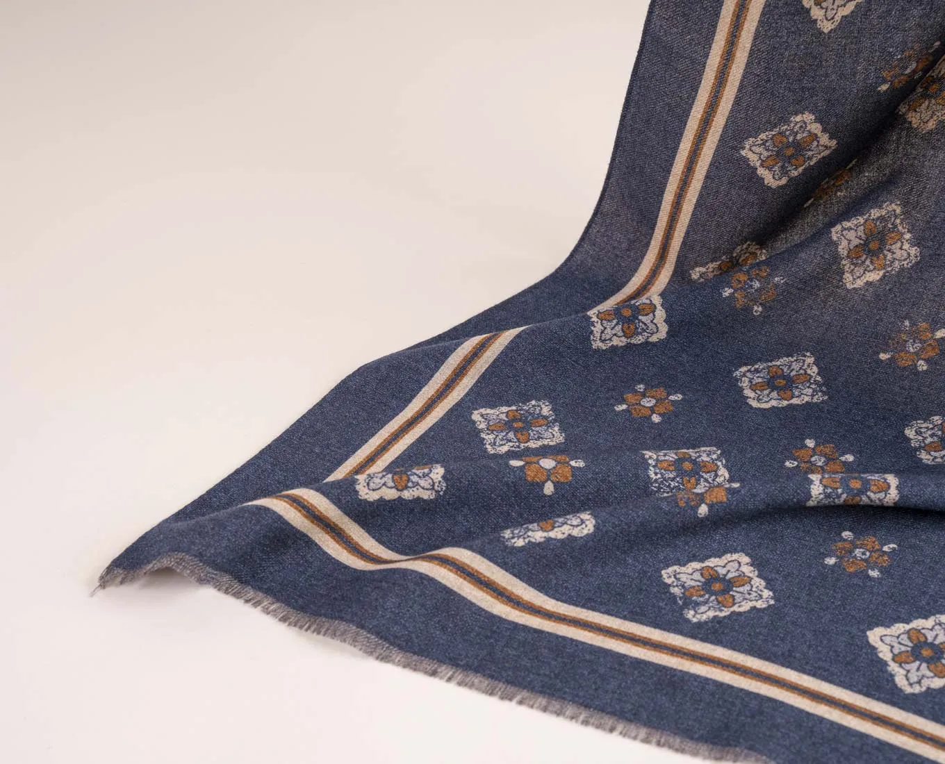 Navy Blue Medallion Printed Wool Scarf sold by Paolo Albizzati product image thumbnail 2