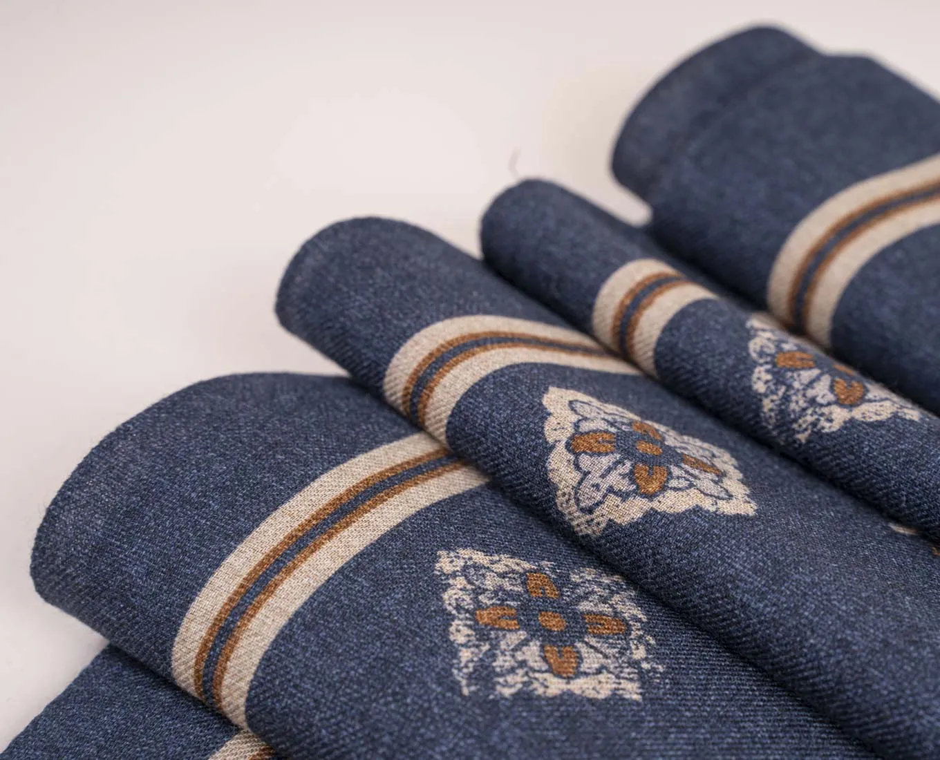 Navy Blue Medallion Printed Wool Scarf sold by Paolo Albizzati product image thumbnail 4