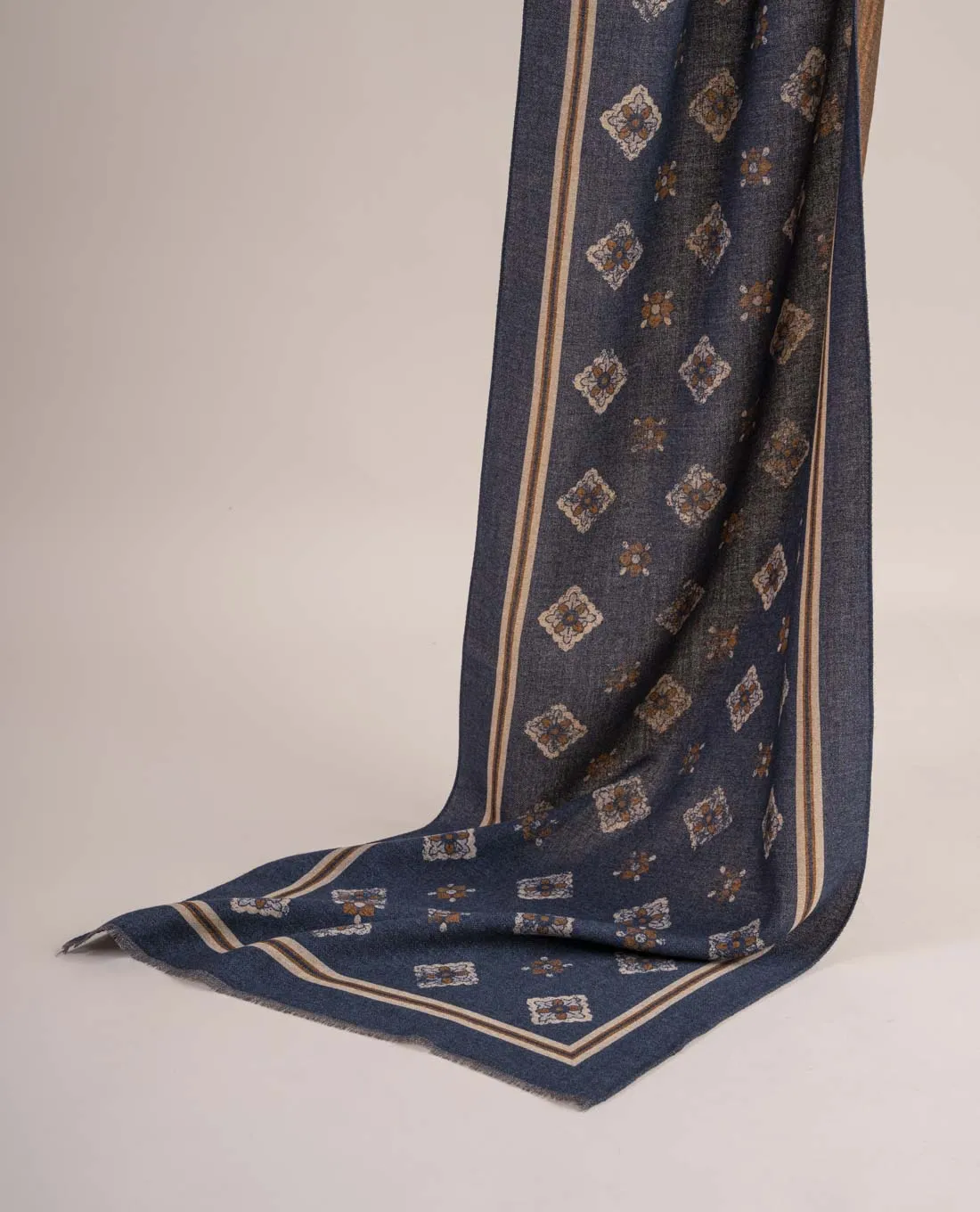 Navy Blue Medallion Printed Wool Scarf sold by Paolo Albizzati