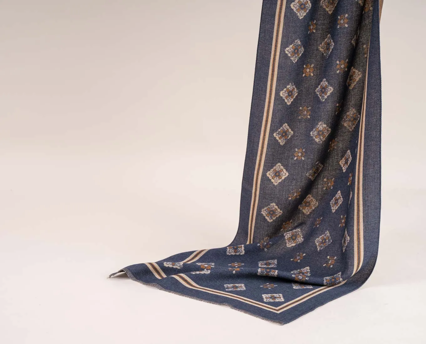 Navy Blue Medallion Printed Wool Scarf sold by Paolo Albizzati product image thumbnail 5