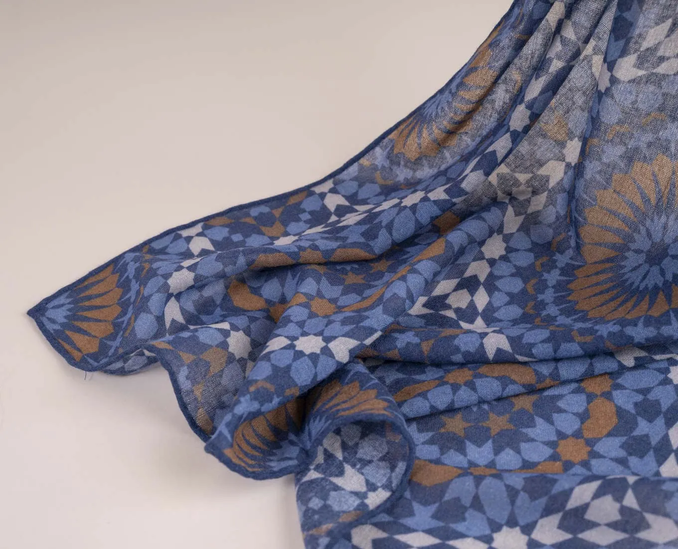 Soft Wool Scarf - Navy Blue Geometric Print sold by Paolo Albizzati product image thumbnail 3