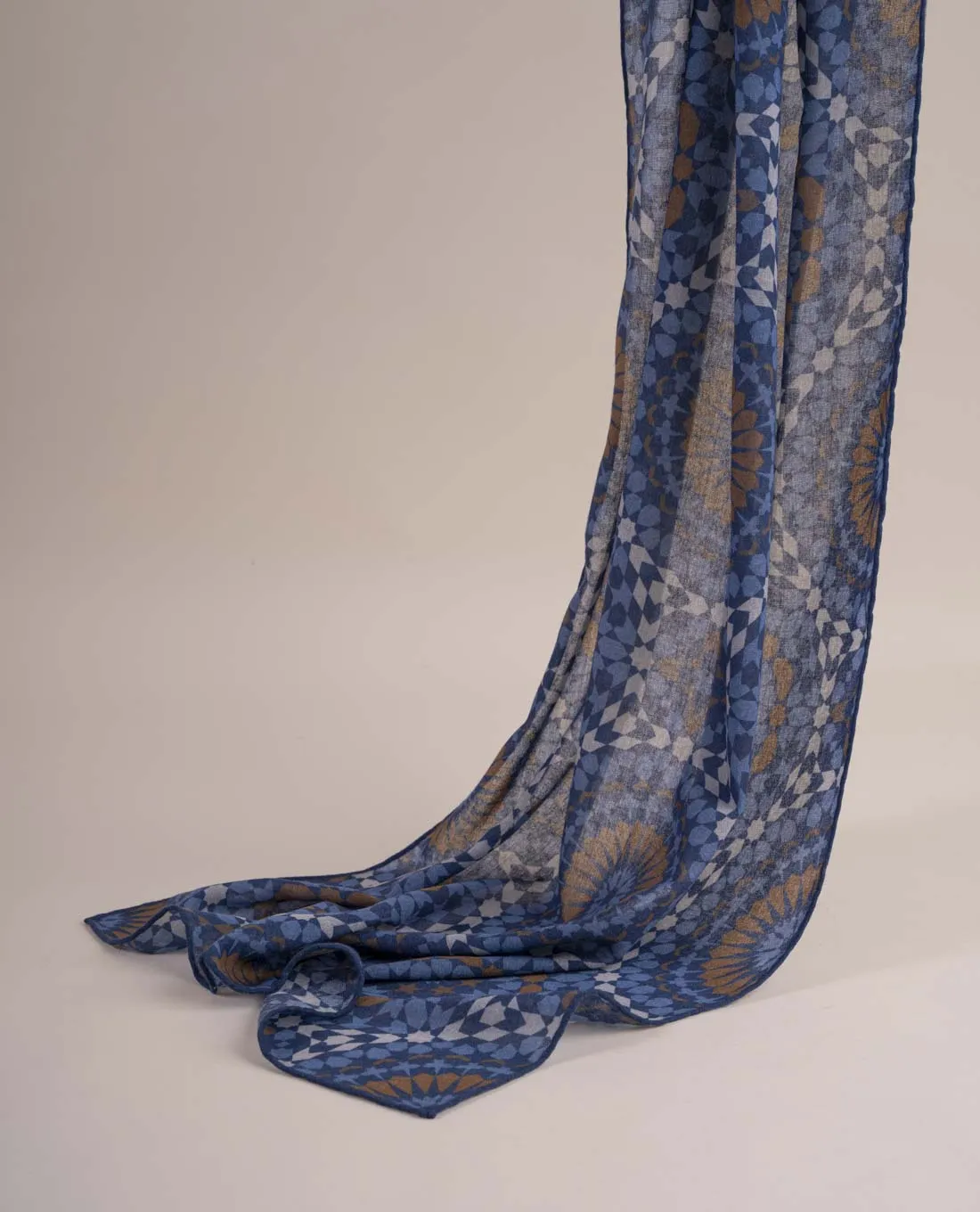 Soft Wool Scarf - Navy Blue Geometric Print sold by Paolo Albizzati