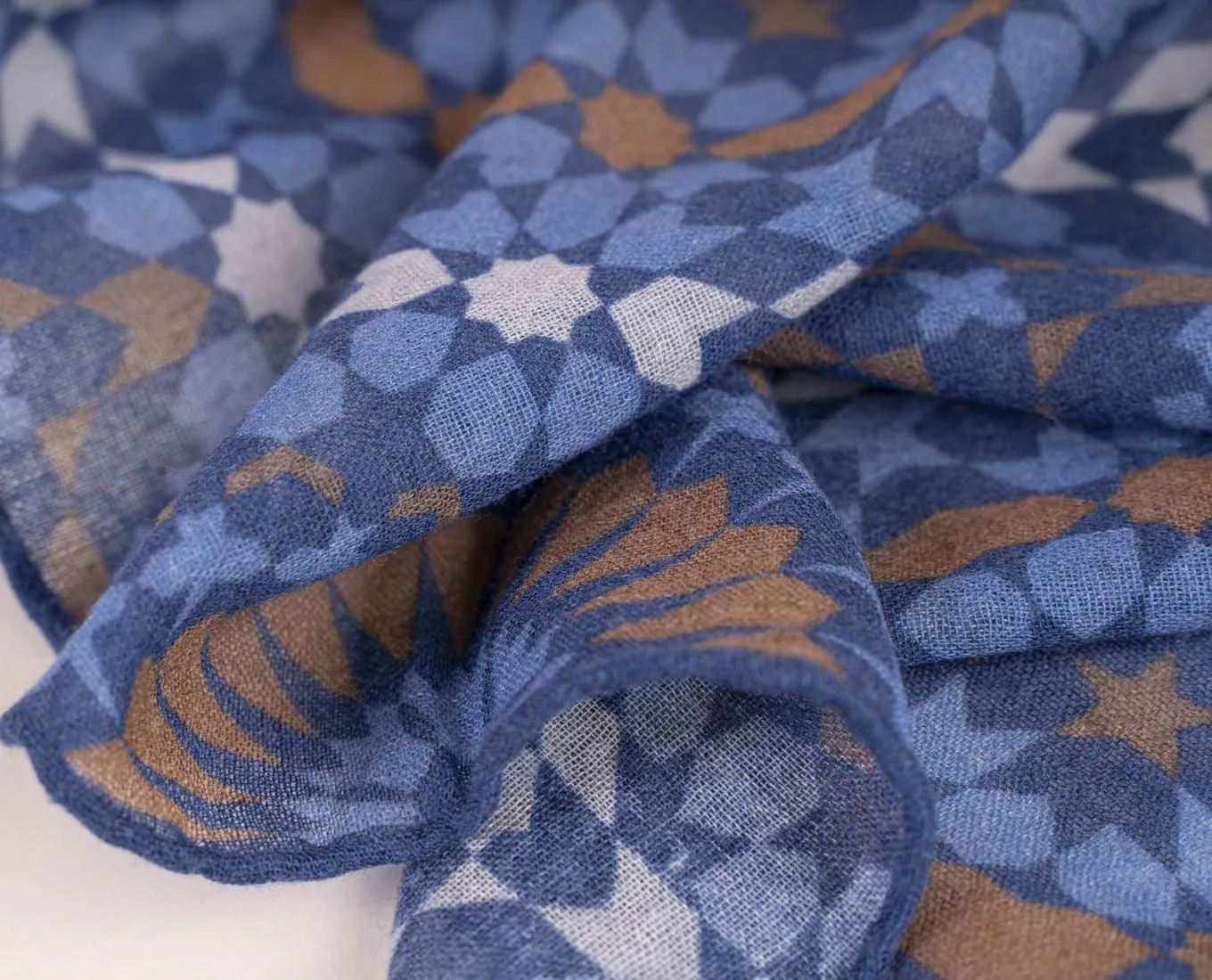 Soft Wool Scarf - Navy Blue Geometric Print sold by Paolo Albizzati product image thumbnail 2