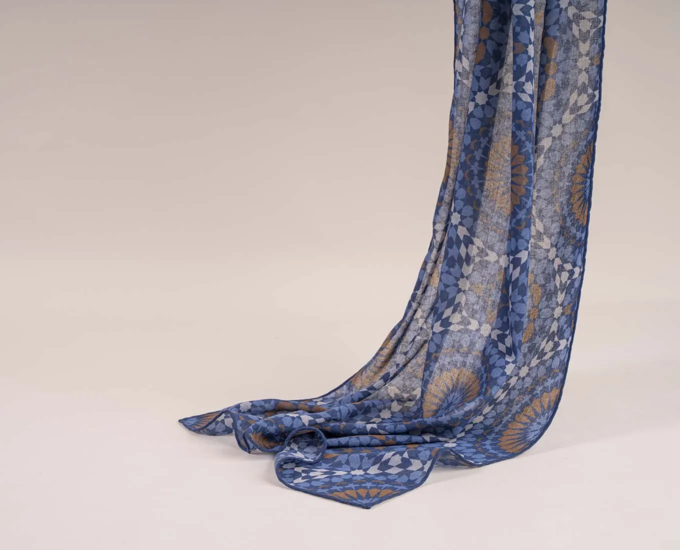 Soft Wool Scarf - Navy Blue Geometric Print sold by Paolo Albizzati product image thumbnail 4