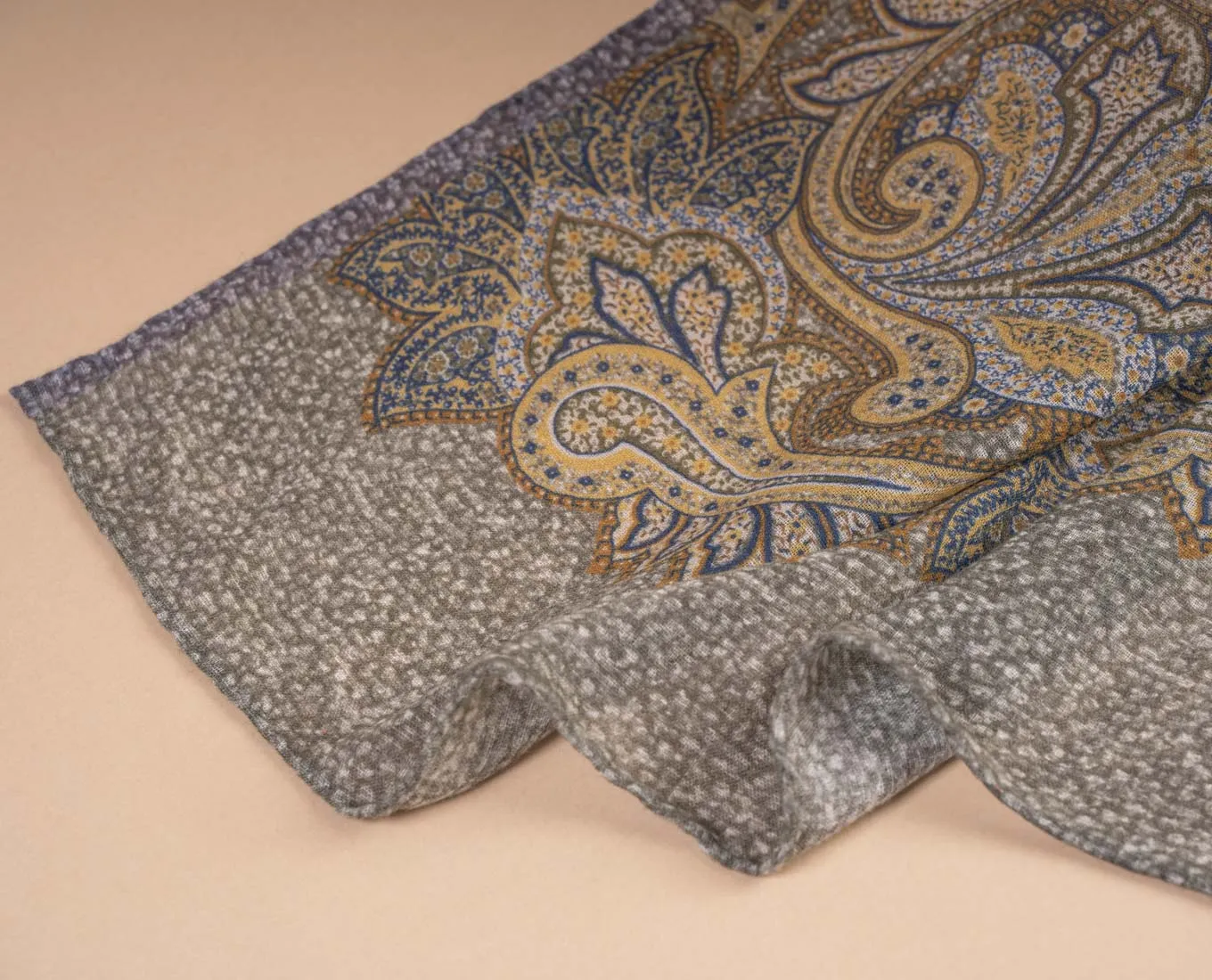 Soft Wool Scarf - Green and Beige Paisley Print sold by Paolo Albizzati product image thumbnail 2