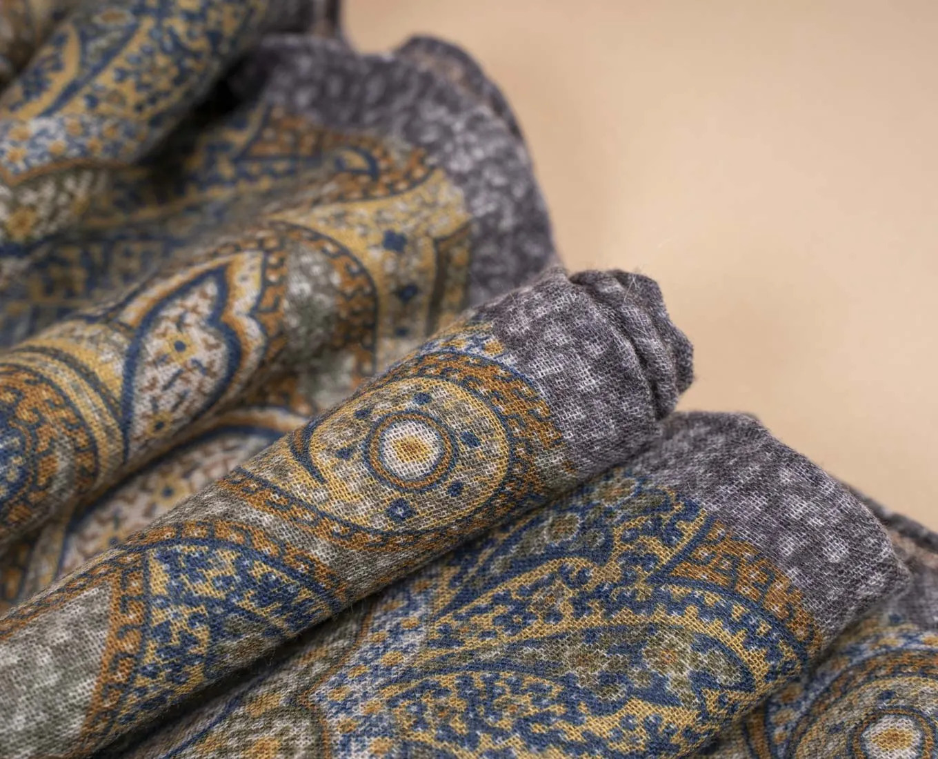 Soft Wool Scarf - Green and Beige Paisley Print sold by Paolo Albizzati product image thumbnail 3