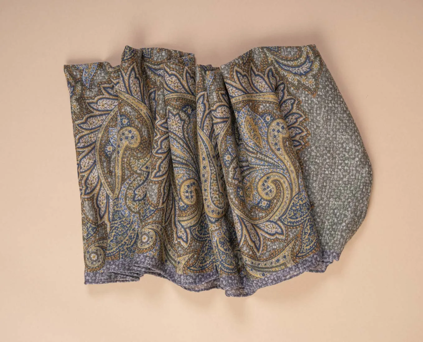 Soft Wool Scarf - Green and Beige Paisley Print sold by Paolo Albizzati product image thumbnail 5