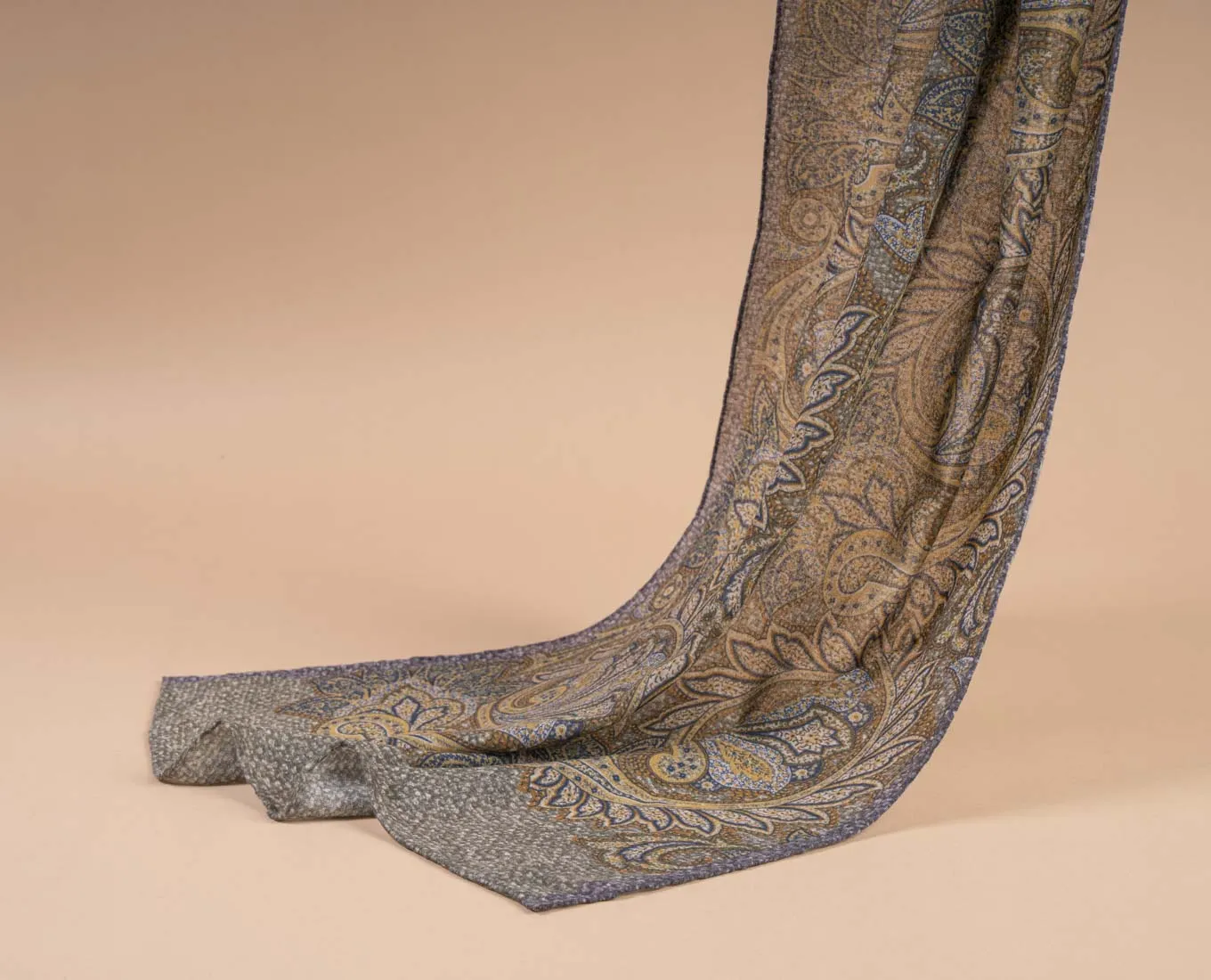 Soft Wool Scarf - Green and Beige Paisley Print sold by Paolo Albizzati product image thumbnail 4
