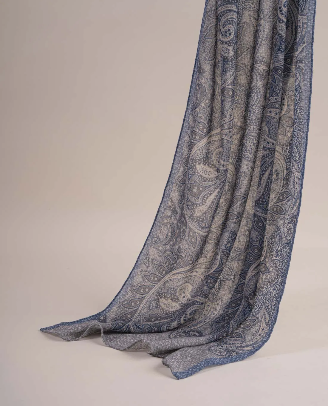 Soft Wool Scarf - Grey and Blue Paisley Print sold by Paolo Albizzati
