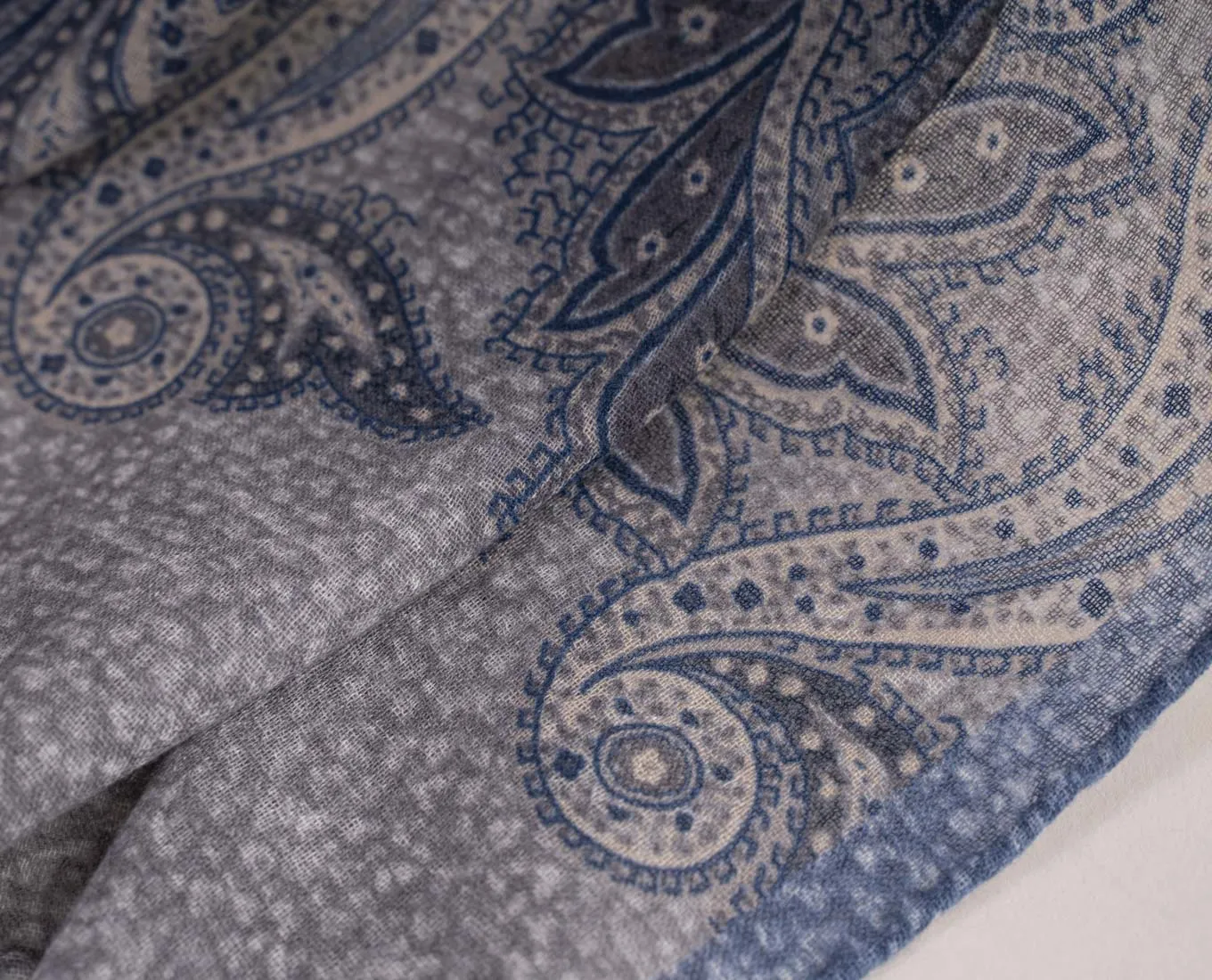 Soft Wool Scarf - Grey and Blue Paisley Print sold by Paolo Albizzati product image thumbnail 3