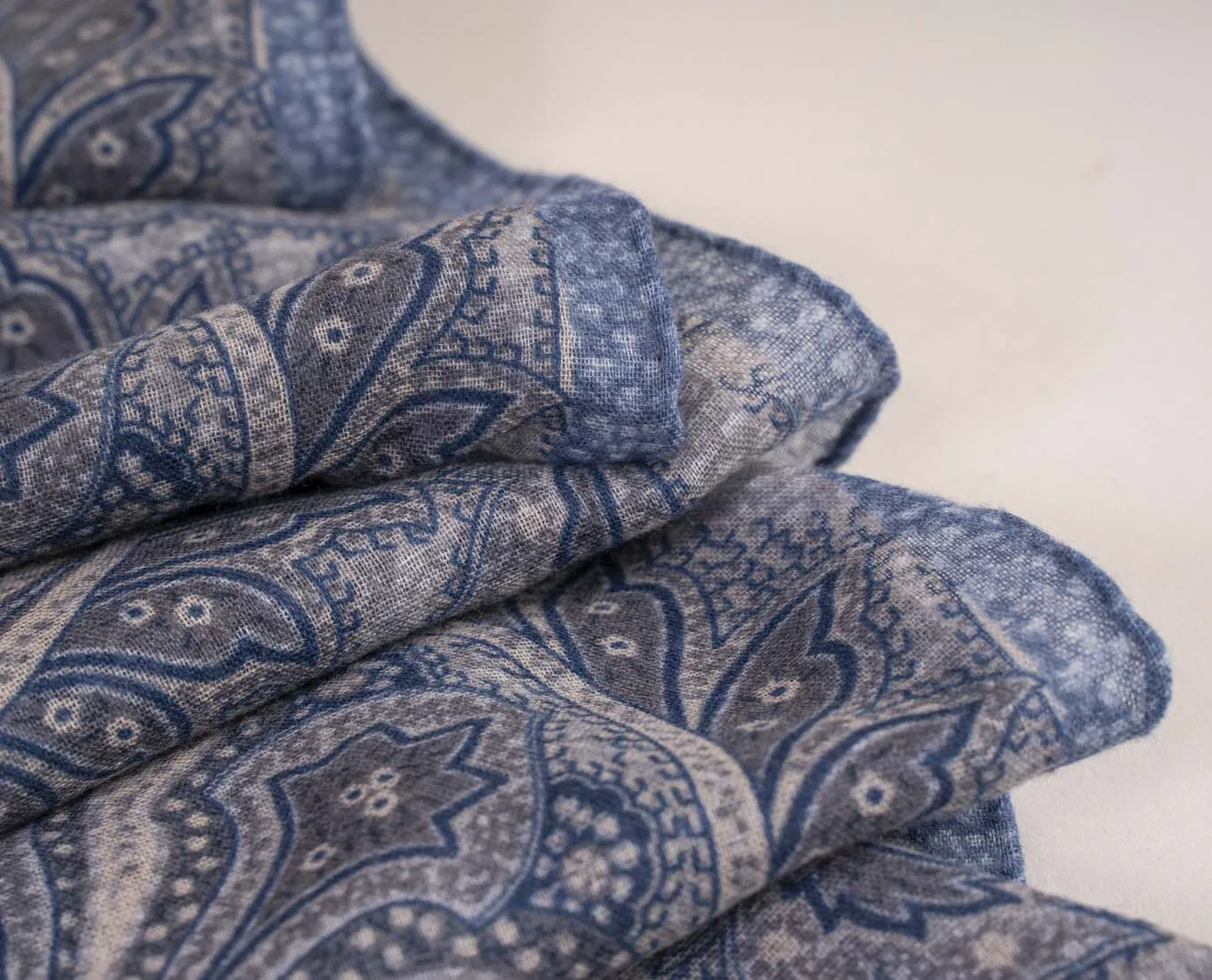 Soft Wool Scarf - Grey and Blue Paisley Print sold by Paolo Albizzati product image thumbnail 2