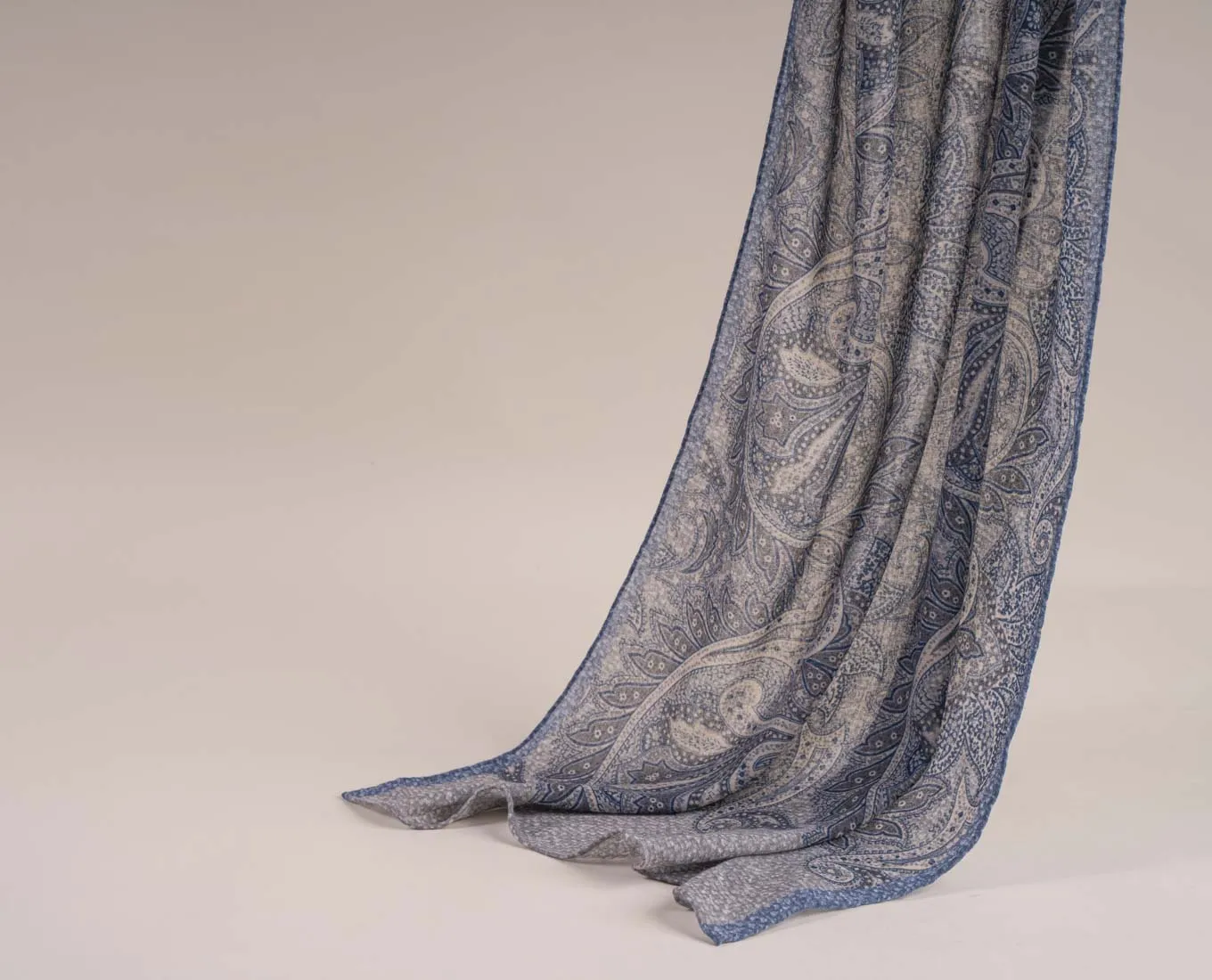 Soft Wool Scarf - Grey and Blue Paisley Print sold by Paolo Albizzati product image thumbnail 5