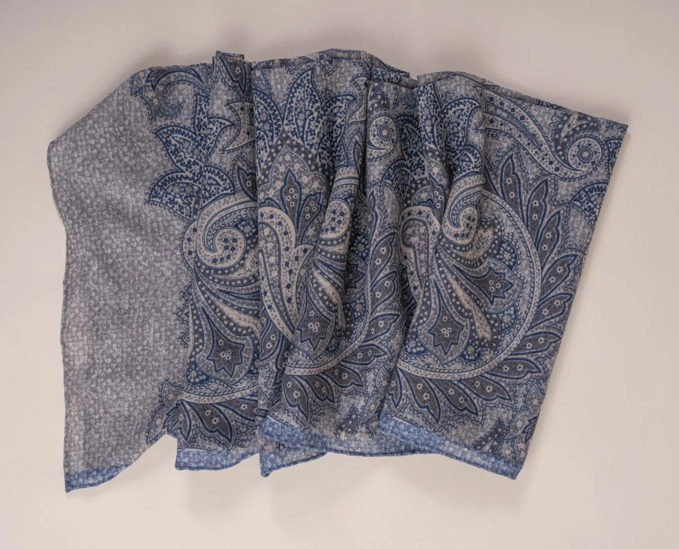 Soft Wool Scarf - Grey and Blue Paisley Print sold by Paolo Albizzati product image thumbnail 4