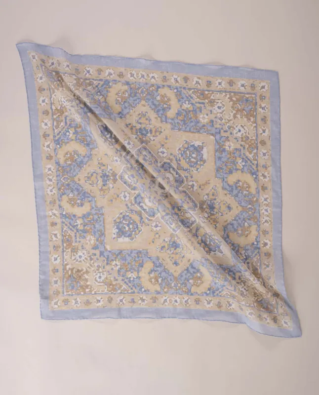 Bandana Scarf - Pastel Blue and Beige Vintage Paisley Print Cotton sold by Paolo Albizzati