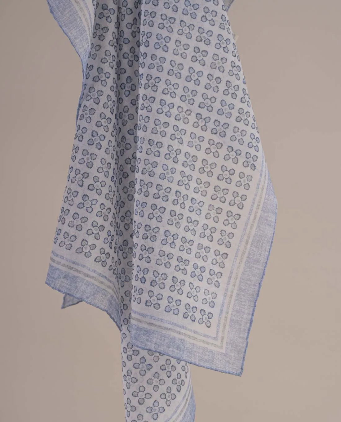 Bandana Scarf - Blue and White Vintage Floral Print Cotton sold by Paolo Albizzati