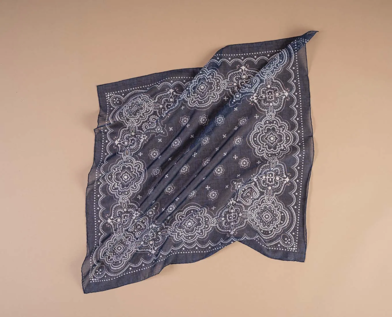 Bandana Scarf - Navy Blue with White Paisley Print Cotton sold by Paolo Albizzati product image thumbnail 4