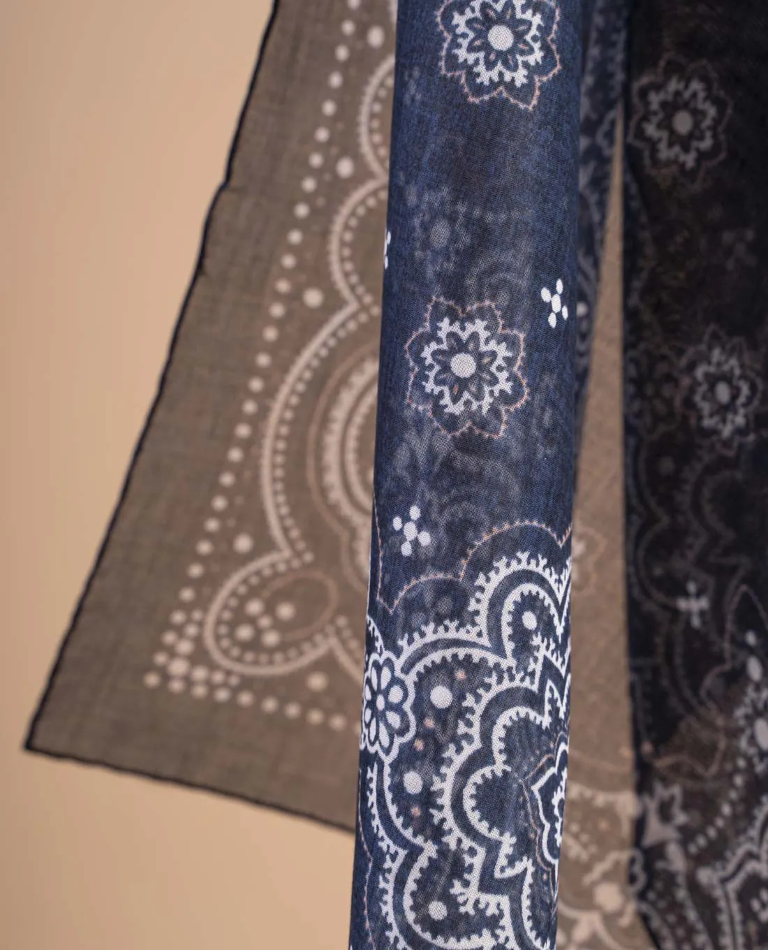 Bandana Scarf - Navy Blue with White Paisley Print Cotton sold by Paolo Albizzati product image thumbnail 3