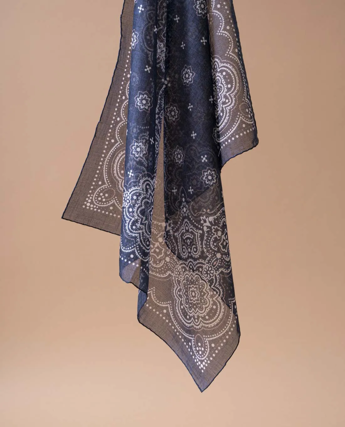 Bandana Scarf - Navy Blue with White Paisley Print Cotton sold by Paolo Albizzati