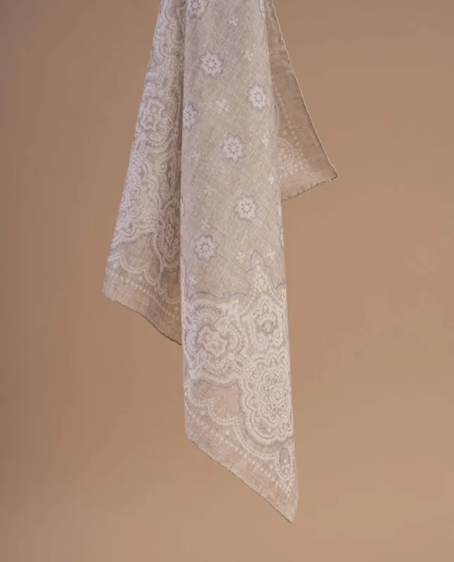 Bandana Scarf - Beige and White Paisley Print Cotton sold by Paolo Albizzati