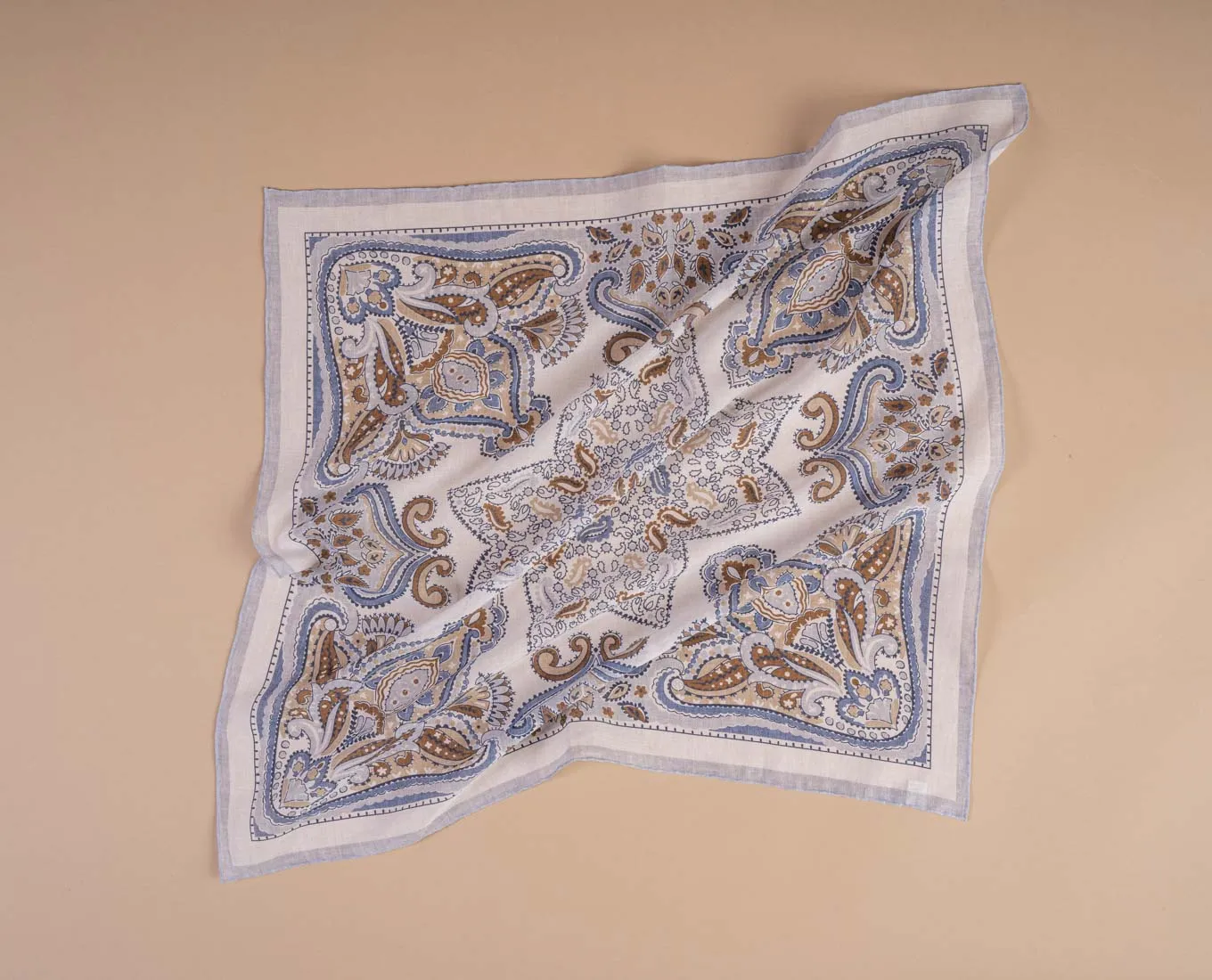 Bandana Scarf - White and Blue Paisley Print Cotton sold by Paolo Albizzati product image thumbnail 4