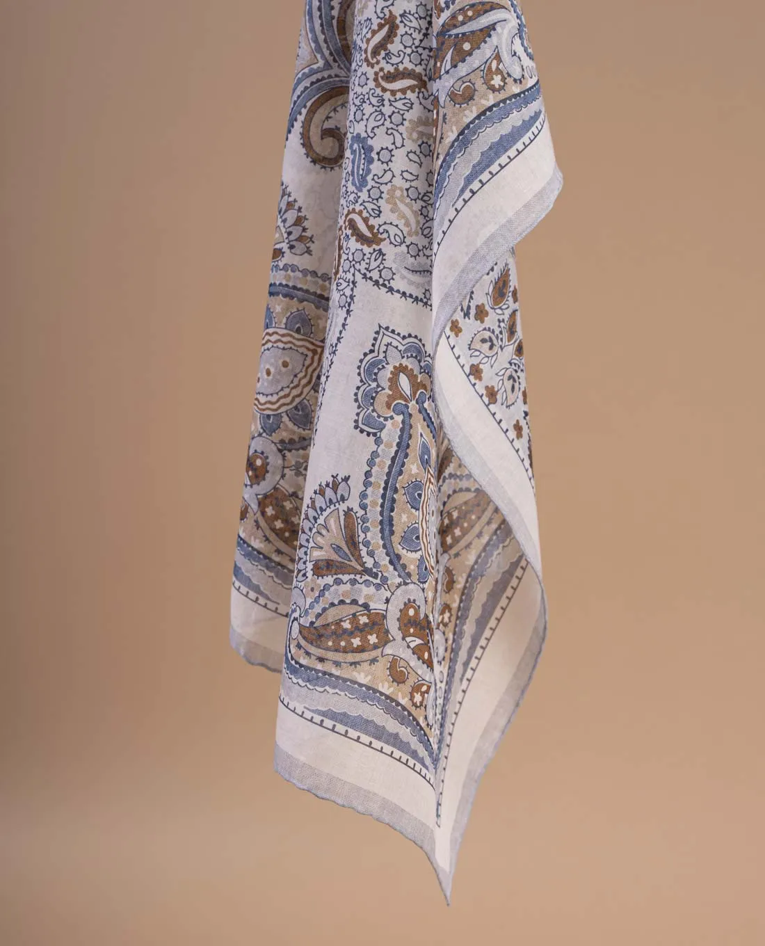 Bandana Scarf - White and Blue Paisley Print Cotton sold by Paolo Albizzati