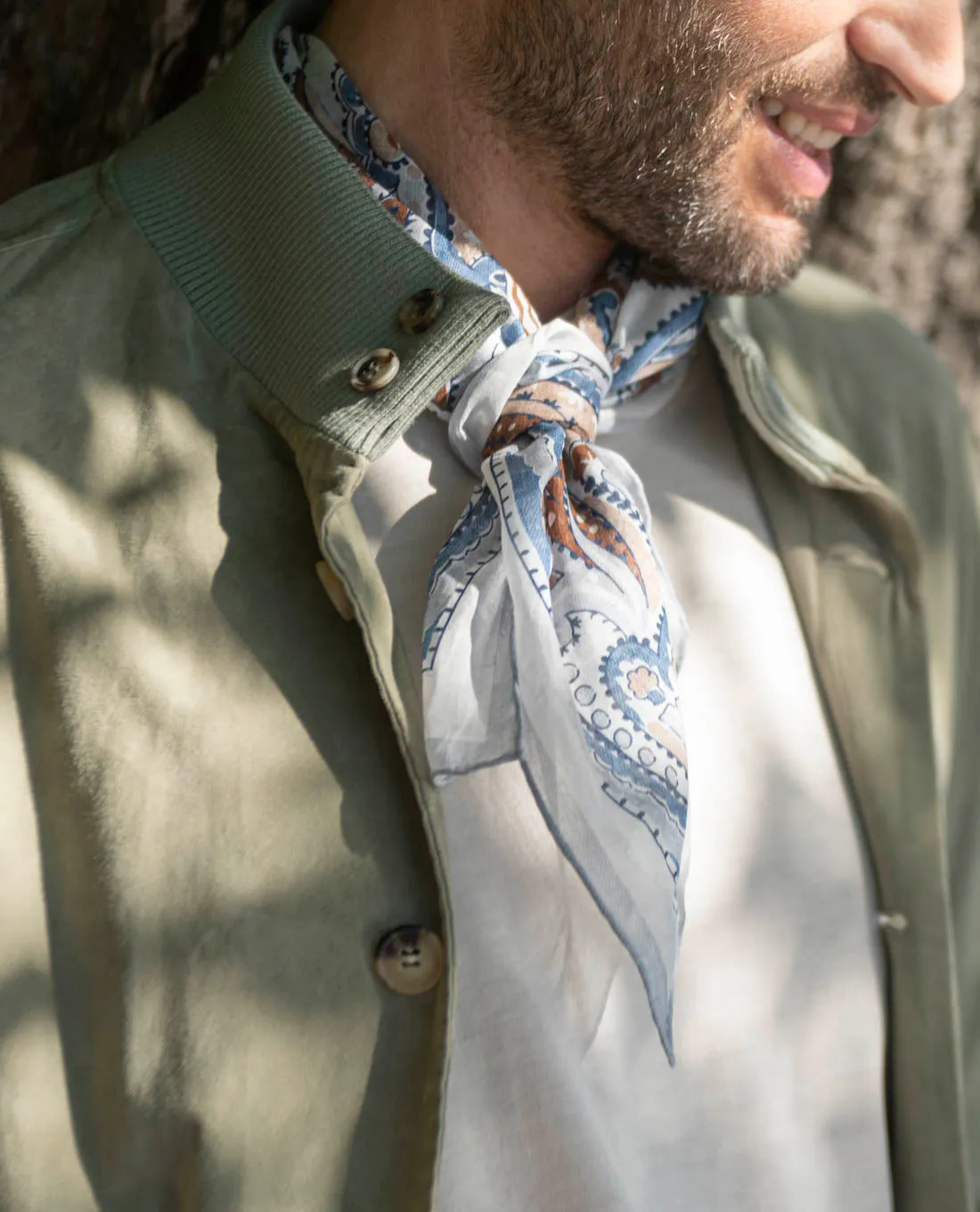 Bandana Scarf - White and Blue Paisley Print Cotton sold by Paolo Albizzati product image thumbnail 2
