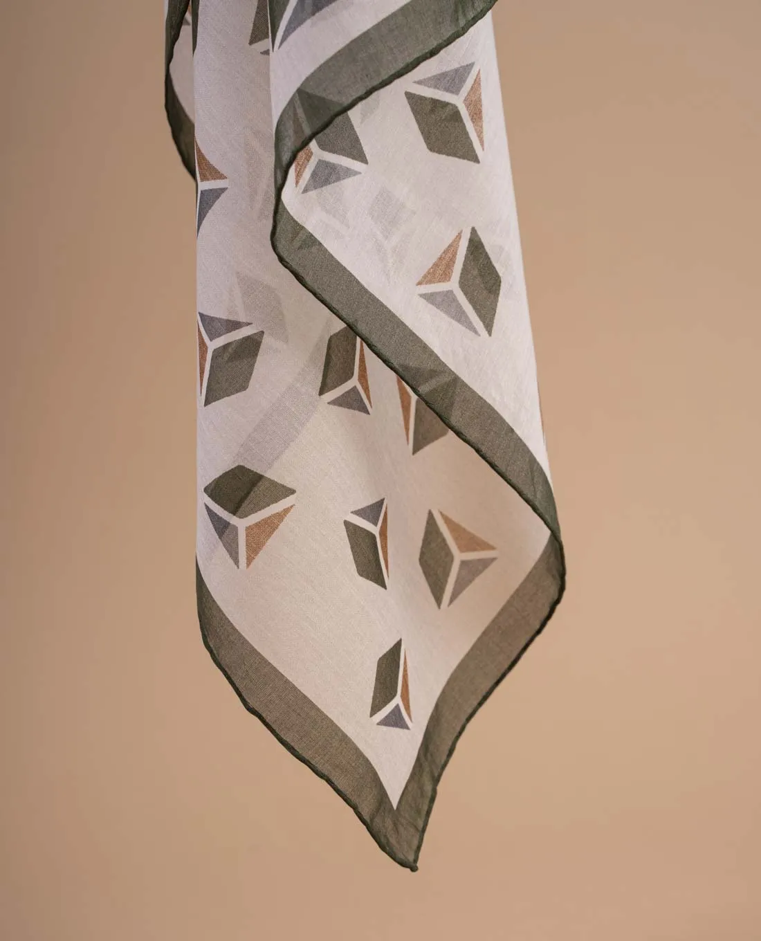 Bandana Scarf - White and Military Green Cotton Geometric Print sold by Paolo Albizzati product image thumbnail 4