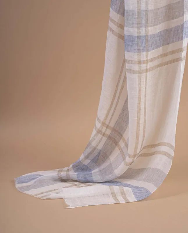 Linen Scarf - White Beige Maxi Check Print sold by Paolo Albizzati