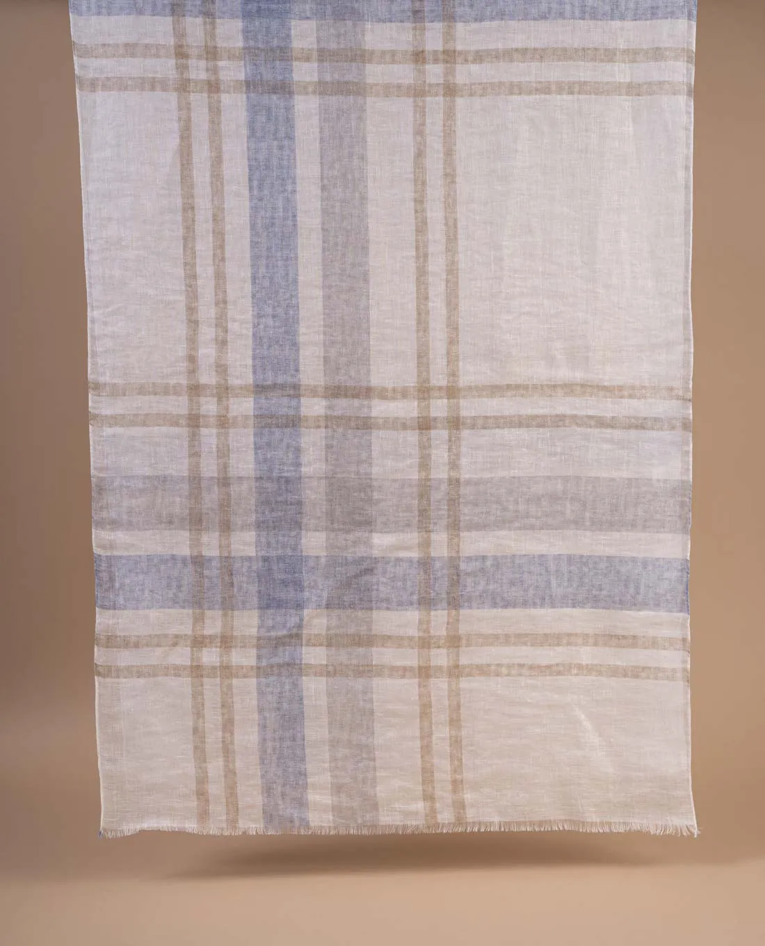 Linen Scarf - White Beige Maxi Check Print sold by Paolo Albizzati product image thumbnail 3