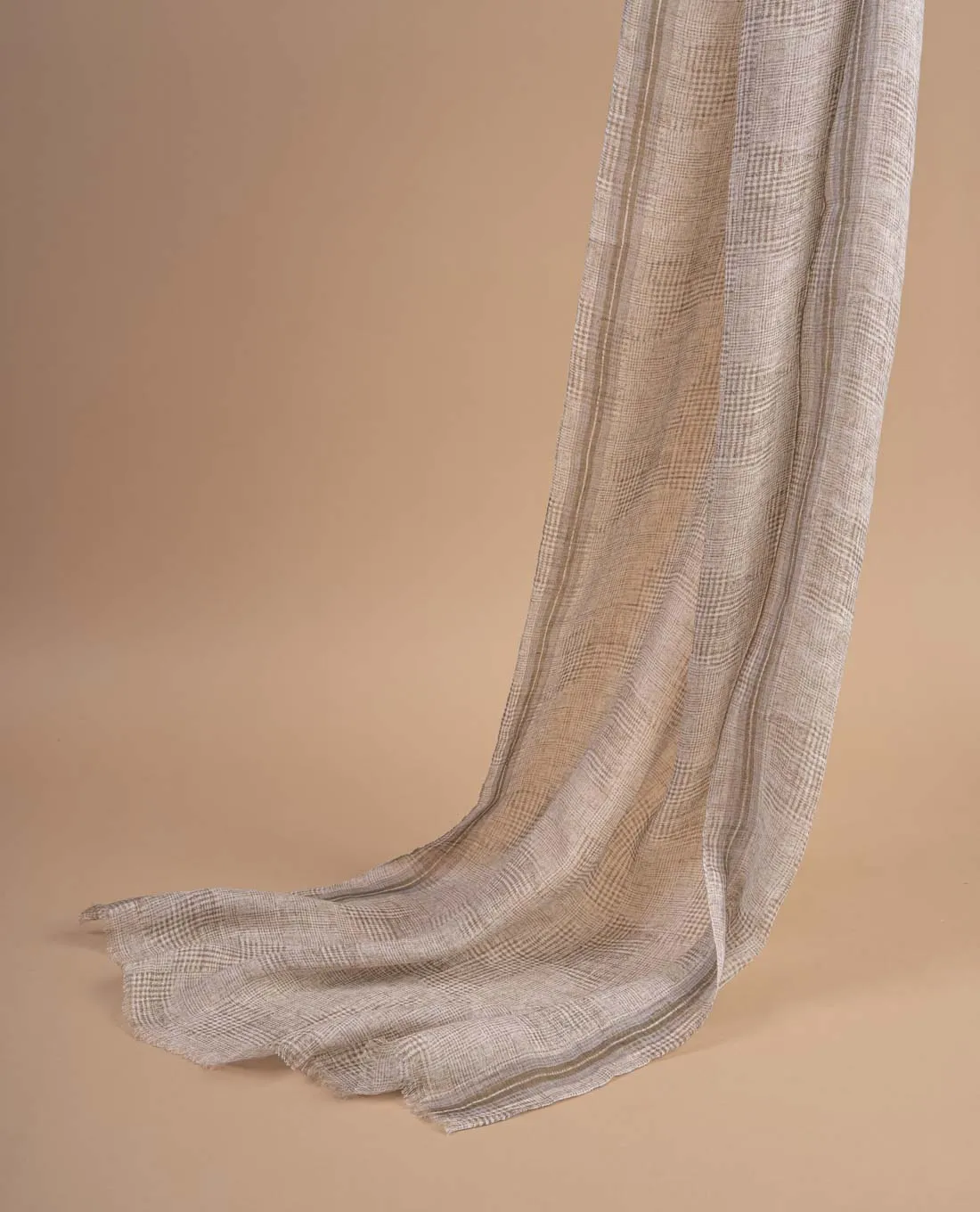 Linen Scarf - Beige Glen Plaid Check Print sold by Paolo Albizzati