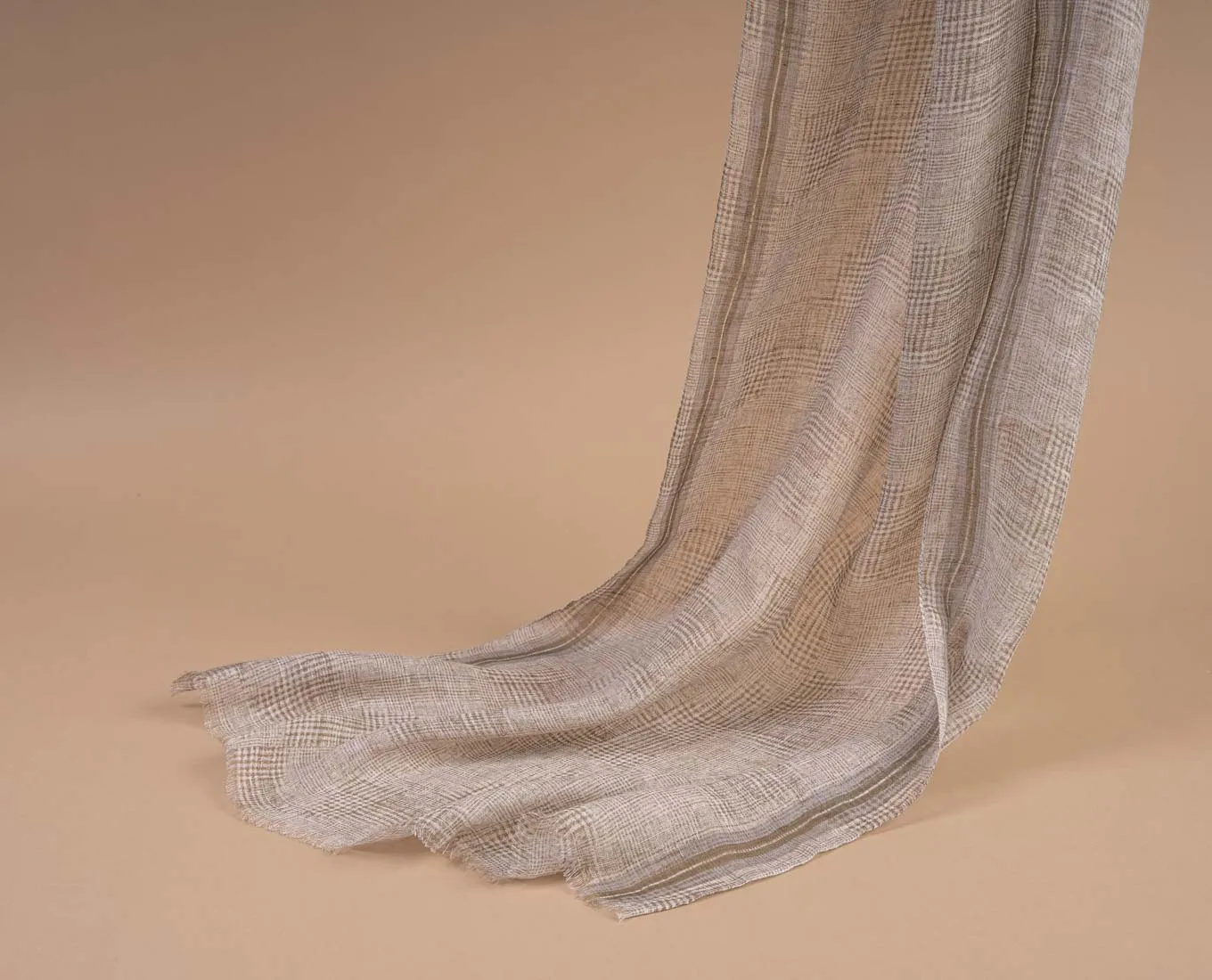 Linen Scarf - Beige Glen Plaid Check Print sold by Paolo Albizzati product image thumbnail 4