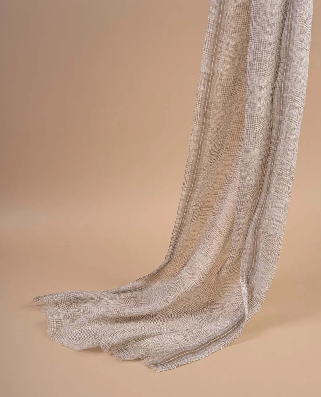 Linen Scarf - Beige Glen Plaid Check Print sold by Paolo Albizzati product image thumbnail 5