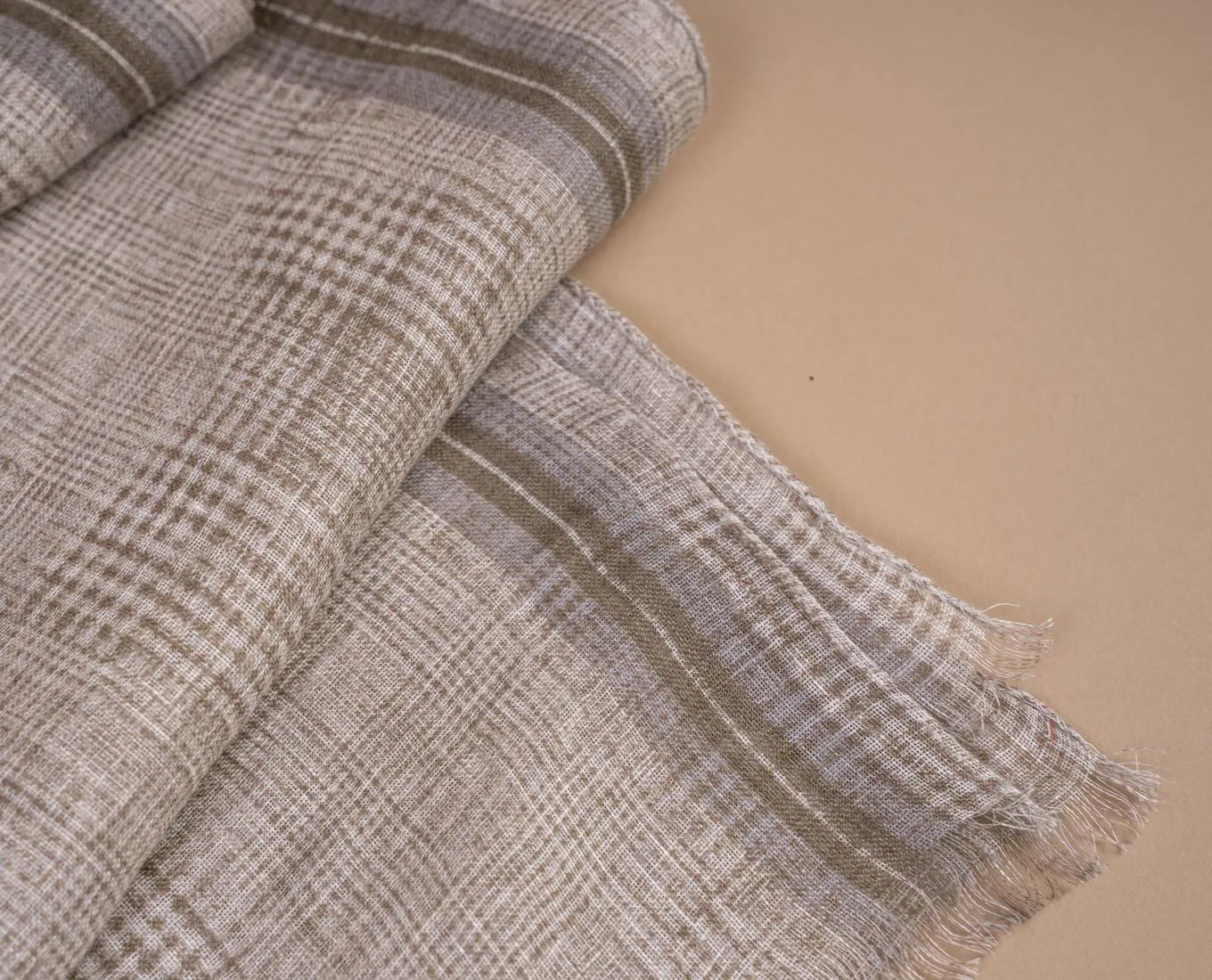 Linen Scarf - Beige Glen Plaid Check Print sold by Paolo Albizzati product image thumbnail 2