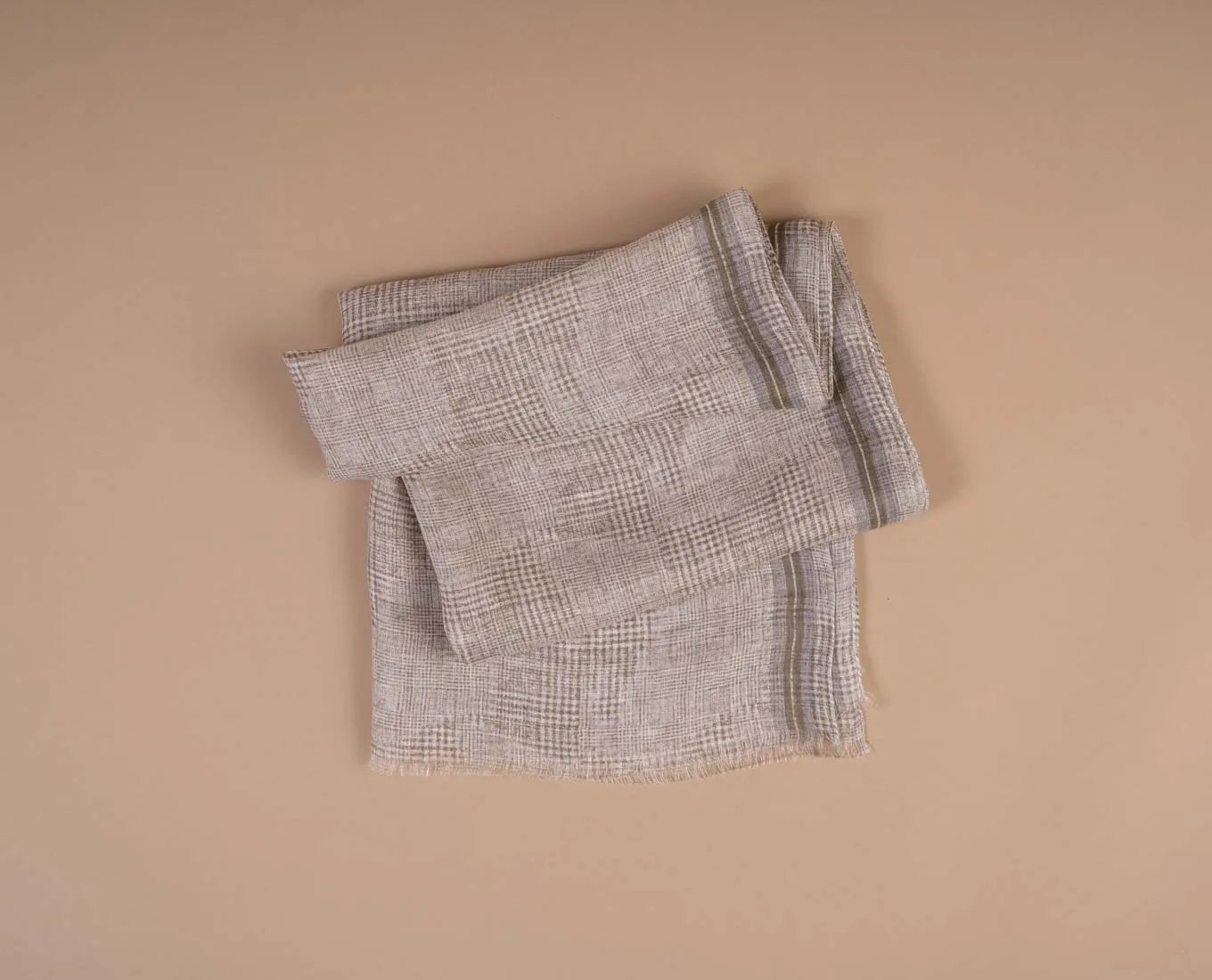 Linen Scarf - Beige Glen Plaid Check Print sold by Paolo Albizzati product image thumbnail 3