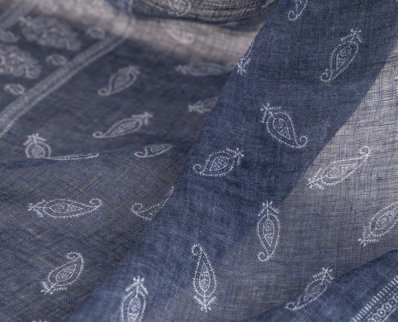 Linen Scarf - Navy Blue Paisley Print sold by Paolo Albizzati product image thumbnail 3