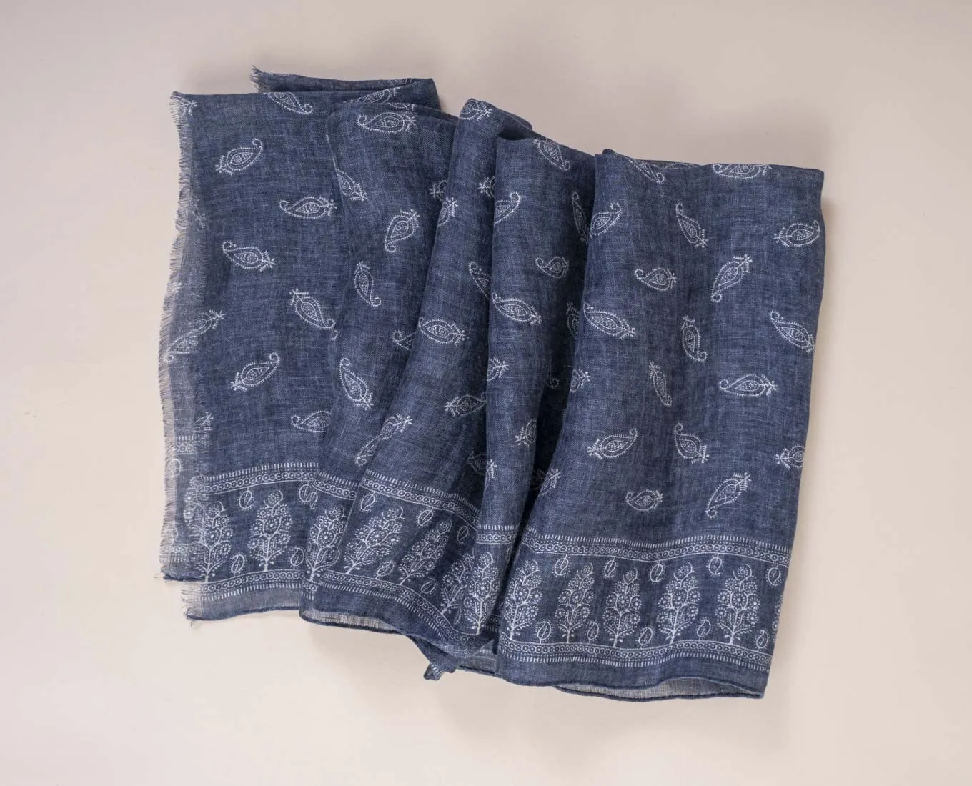 Linen Scarf - Navy Blue Paisley Print sold by Paolo Albizzati product image thumbnail 4