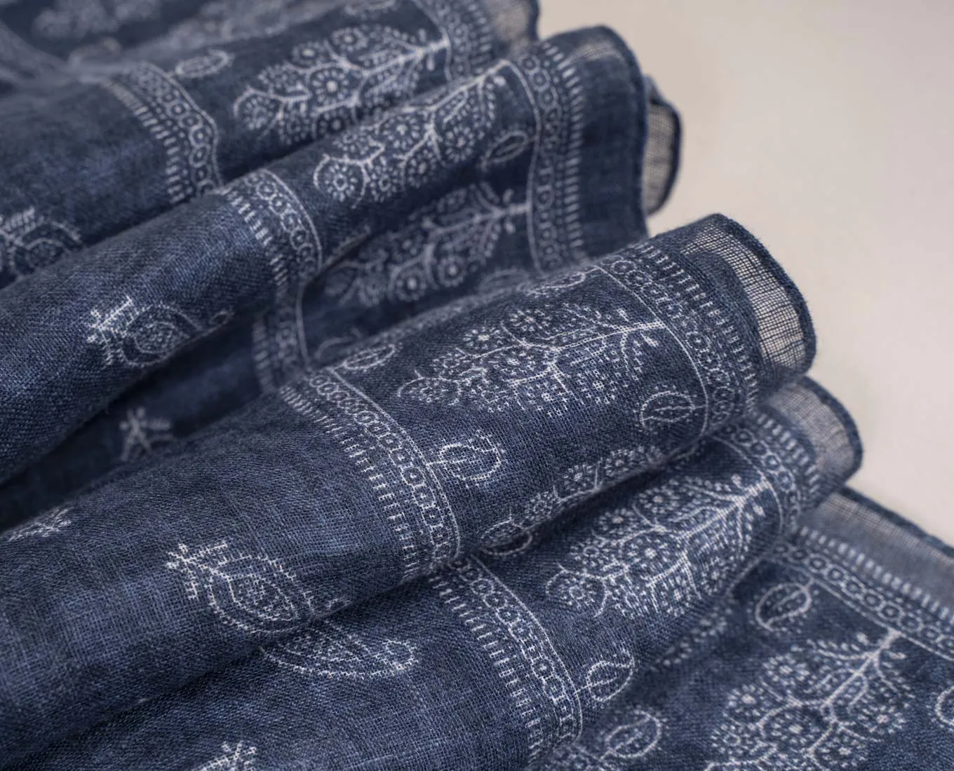Linen Scarf - Navy Blue Paisley Print sold by Paolo Albizzati product image thumbnail 5