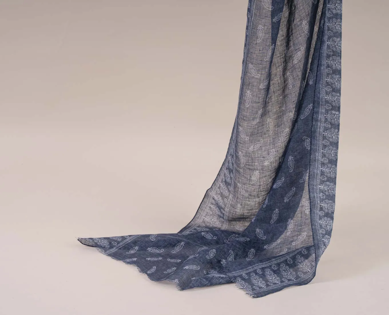 Linen Scarf - Navy Blue Paisley Print sold by Paolo Albizzati